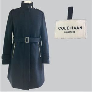 NWT Cole Haan Stand-Collar Wool Blend Coat (Navy)